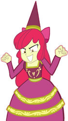 Size: 593x1059 | Tagged: safe, artist:succubi samus, edit, apple bloom, human, equestria girls, for whom the sweetie belle toils, g4, adorabloom, background removed, cute, evil grin, grin, hat, hennin, medieval, princess, princess apple bloom, scary, scary face, simple background, smiling, transparent background