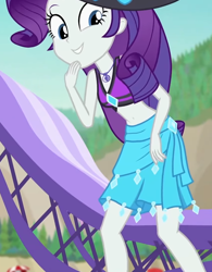 Size: 842x1080 | Tagged: safe, screencap, rarity, human, equestria girls, equestria girls specials, g4, my little pony equestria girls: better together, my little pony equestria girls: forgotten friendship, bare shoulders, clothes, cropped, rarity's blue sarong, rarity's purple bikini, sarong, sleeveless, solo, swimsuit