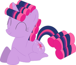 Size: 2647x2265 | Tagged: safe, artist:porygon2z, twilight sparkle, pony, unicorn, g4, look before you sleep, ^^, eyes closed, hair curlers, happy, high res, simple background, solo, transparent background, twilight sparkle is best facemaker, unicorn twilight