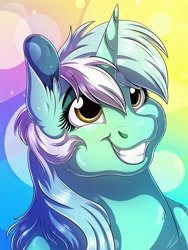 Size: 3000x4000 | Tagged: safe, artist:lupiarts, lyra heartstrings, pony, unicorn, g4, bust, chubby cheeks, cute, digital art, female, headshot commission, high res, illustration, lyrabetes, mare, portrait, smiling, solo, teeth