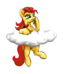 Size: 660x780 | Tagged: safe, artist:da-exile, oc, oc only, oc:scarlet splash, earth pony, pony, cloud, female, mare, simple background, solo, white background