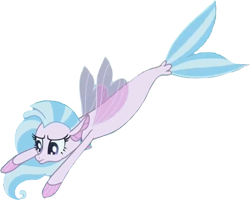 Size: 1133x907 | Tagged: safe, edit, edited screencap, editor:homersimpson1983, editor:mrtoonlover83, screencap, silverstream, seapony (g4), g4, non-compete clause, background removed, blue mane, clothes, female, fin wings, fins, fish tail, flowing tail, looking down, not a vector, purple eyes, seapony silverstream, see-through, simple background, solo, swimming, tail, transparent background, wings