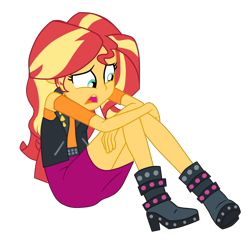 Size: 2100x2016 | Tagged: safe, artist:gmaplay, sunset shimmer, human, equestria girls, equestria girls series, forgotten friendship, g4, high res, open mouth, sad, simple background, sitting, solo, sunset shimmer is not amused, transparent background, unamused, unhappy