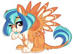 Size: 1728x1275 | Tagged: safe, artist:emberslament, oc, oc only, oc:pharess, sphinx, eyeshadow, female, fluffy, heart, heart eyes, licking, lidded eyes, looking at you, makeup, paws, simple background, sphinx oc, spread wings, stripes, tongue out, transparent background, wingding eyes, wings