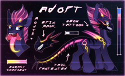 Size: 4212x2558 | Tagged: safe, artist:argigen, oc, pony, adoptable, cyberpunk, mask, neon, open mouth