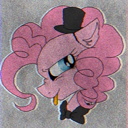 Size: 768x768 | Tagged: safe, artist:namaenonaipony, pinkie pie, earth pony, gynoid, pony, robot, robot pony, g4, animatronic, bowtie, bust, female, five nights at freddy's, five nights at pinkie's, hat, mare, portrait, profile, solo, tongue out, top hat