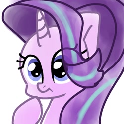 Size: 768x768 | Tagged: safe, artist:namaenonaipony, starlight glimmer, pony, unicorn, g4, bust, eye clipping through hair, female, frown, horn, mare, raised hoof, simple background, solo, white background