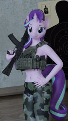 Size: 2160x3860 | Tagged: safe, artist:arcanetesla, starlight glimmer, anthro, g4, 3d, ak-105, ammunition, belly button, clothes, gun, high res, midriff, rifle, solo, vest, weapon