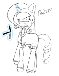 Size: 628x805 | Tagged: artist needed, safe, rarity, pony, unicorn, g4, female, knife, magic, mare, rarispy, solo, spy, spy (tf2), team fortress 2