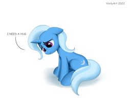 Size: 3096x2448 | Tagged: safe, artist:vinilyart, trixie, pony, unicorn, g4, bronybait, cute, diatrixes, floppy ears, head down, high res, hug request, looking down, sad, sad pony, sadorable, simple background, sitting, the sad and depressive trixie, upset, white background
