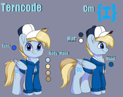 Size: 1280x1008 | Tagged: safe, artist:joaothejohn, oc, oc only, oc:terncode, pegasus, pony, clothes, commission, cute, hat, hoodie, looking at you, pegasus oc, reference sheet, simple background, wings