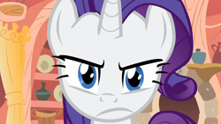 Size: 1920x1080 | Tagged: safe, screencap, rarity, pony, unicorn, g4, look before you sleep, season 1, 1080p, angry, bust, female, front view, frown, glare, golden oaks library, it is on, looking at someone, looking at you, mare, rarity is not amused, solo, stare, stare down, unamused