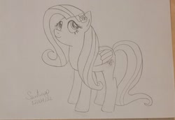 Size: 1280x883 | Tagged: safe, fluttershy, pegasus, pony, g4, female, mare, monochrome, solo, traditional art
