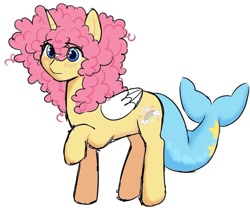 Size: 828x729 | Tagged: safe, artist:fuigumi, oc, oc only, alicorn, pony, curly hair, pink hair, raised hoof, simple background, solo, stars, white background