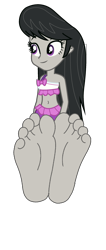 Size: 1100x2600 | Tagged: safe, artist:marcorulezzz, edit, octavia melody, human, equestria girls, g4, my little pony equestria girls: better together, barefoot, base used, belly button, clothes, feet, female, fetish, foot fetish, foot focus, midriff, simple background, smiling, soles, solo, swimsuit, toes, transparent background, vector