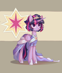 Size: 1800x2100 | Tagged: safe, artist:shore2020, twilight sparkle, alicorn, pony, g4, the last problem, clothes, coronation dress, crown, dress, eyebrows, eyebrows visible through hair, female, hoof shoes, jewelry, mare, regalia, second coronation dress, shoes, solo, twilight sparkle (alicorn)