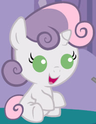 Size: 1920x2480 | Tagged: safe, artist:beavernator, edit, sweetie belle, pony, unicorn, g4, baby, baby belle, baby pony, cropped, cute, diasweetes, female, filly, foal, open mouth, open smile, smiling, solo, younger