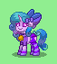 Size: 63x71 | Tagged: safe, artist:dematrix, izzy moonbow, pony, unicorn, pony town, g5, alternate design, bell, bow, clothes, cowbell, cute, female, floppy ears, green background, hair bow, hairpin, lingerie, mare, pixel art, simple background, smiling, solo, tail, tail bow