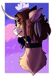 Size: 710x1036 | Tagged: safe, artist:kat-the-true-kitkat, oc, oc only, pony, unicorn, bust, choker, curved horn, female, horn, mare, simple background, solo, transparent background, unicorn oc