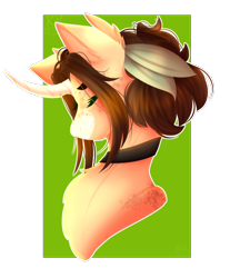 Size: 800x924 | Tagged: safe, artist:kat-the-true-kitkat, oc, oc only, pony, unicorn, bust, choker, curved horn, eyes closed, horn, simple background, solo, transparent background, unicorn oc