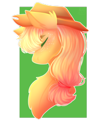 Size: 800x924 | Tagged: safe, artist:kat-the-true-kitkat, applejack, earth pony, pony, g4, bust, eyes closed, female, hat, mare, simple background, solo, transparent background
