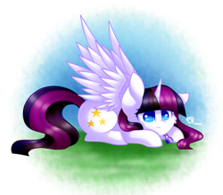 Size: 1600x1400 | Tagged: safe, artist:prettyshinegp, oc, oc only, alicorn, pony, alicorn oc, female, horn, lying down, mare, prone, solo, wings