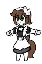 Size: 800x1200 | Tagged: safe, artist:seylan, oc, oc only, oc:cherro, earth pony, pony, semi-anthro, arm hooves, bipedal, blushing, clothes, cute, dress, ear blush, female, gloves, lipstick, maid, makeup, mare, simple background, solo, t pose, white background