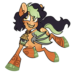 Size: 1900x1900 | Tagged: safe, alternate version, artist:dilfistic, oc, oc only, bat pony, pony, bat pony oc, bat wings, collar, female, hoof polish, lantern, mare, simple background, smiling, solo, transparent background, underhoof, wings