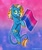 Size: 1732x2048 | Tagged: safe, artist:zigzarachi, oc, oc only, pony, unicorn, abstract background, bisexual pride flag, leonine tail, pride, pride flag, solo, tail