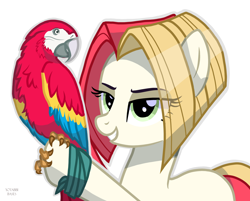 Size: 3246x2608 | Tagged: safe, artist:shore2020, oc, oc only, bird, earth pony, macaw, parrot, pony, base used, female, high res, mare, simple background, smiling, smirk, solo, white background