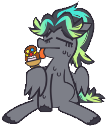 Size: 1019x1200 | Tagged: safe, artist:threetwotwo32232, oc, oc:cool time, pegasus, pony, animated, female, food, gif, ice cream, mare, simple background, solo, transparent background