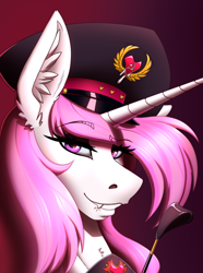Size: 2000x2692 | Tagged: safe, artist:twotail813, princess celestia, alicorn, pony, princess molestia, g4, bedroom eyes, bust, eyeshadow, fangs, female, heart, heart eyes, high res, horn, lip bite, looking at you, makeup, portrait, solo, wingding eyes