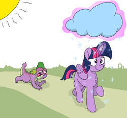 Size: 3091x2853 | Tagged: safe, artist:doodledonutart, spike, twilight sparkle, alicorn, dragon, pony, g4, abuse, alicorn master race, atg 2022, cloud, comic, duo, go to sleep garble, high res, hot, newbie artist training grounds, shitposting, snow, spikeabuse, sun, twibitch sparkle, twilight sparkle (alicorn)