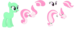 Size: 1006x394 | Tagged: safe, artist:selenaede, artist:thefandomizer316, minty, earth pony, pony, g3, g4, base, g3 to g4, generation leap, green eyes, open mouth, pink eyes, simple background, white background