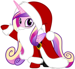 Size: 618x568 | Tagged: artist needed, source needed, safe, princess cadance, alicorn, pony, g4, belt, boots, christmas, clothes, coat, costume, fake beard, female, gloves, hat, holiday, horn, looking at you, mare, raised hoof, santa beard, santa claus, santa costume, santa hat, santa hooves, shoes, simple background, solo, transparent background, vector, wings