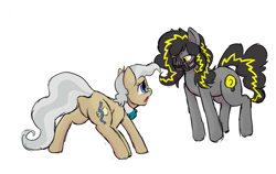 Size: 1401x884 | Tagged: safe, artist:plaguetyranno, artist:silent-e, mayor mare, oc, oc:bug-zapper, earth pony, pony, g4, butt, female, imminent vore, mare, plot, simple background, story in the source, white background