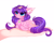 Size: 3856x3098 | Tagged: safe, artist:pesty_skillengton, oc, oc only, human, pegasus, pony, g5, blushing, chest fluff, chibi, colored ear fluff, colored wings, cute, ear fluff, eye clipping through hair, eyebrows, eyebrows visible through hair, female, female focus, fluffy, gradient wings, hand, heart, high res, in goliath's palm, jewelry, looking at someone, lying down, mare, micro, not pipp petals, pendant, pink coat, ponyloaf, prone, simple background, size difference, smiling, solo focus, tail, two toned mane, two toned tail, white background, wings