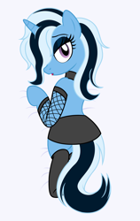 Size: 1668x2640 | Tagged: safe, artist:badumsquish, derpibooru exclusive, trixie, pony, unicorn, g4, body pillow, body pillow design, braid, choker, clothes, eyeshadow, female, fishnet stockings, goth, lidded eyes, looking at you, looking back, looking back at you, lying, lying down, makeup, mare, open mouth, prone, sexy, skirt, smiling, solo