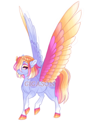 Size: 3200x3700 | Tagged: safe, artist:gigason, oc, oc:azalea flame, pegasus, pony, colored wings, female, high res, magical lesbian spawn, mare, multicolored wings, offspring, parent:amber laurel, parent:rainbow dash, simple background, solo, transparent background, wings