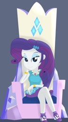 Size: 1080x1920 | Tagged: safe, artist:dashdeviant, rarity, human, equestria girls, g4, crossed legs, female, friendship throne, hand on chin, lidded eyes, looking at you, rarity peplum dress, smiling, smiling at you, solo, throne