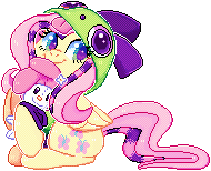 Size: 190x154 | Tagged: safe, artist:starbovnd, fluttershy, pegasus, pony, antonymph, cutiemarks (and the things that bind us), g4, cute, daaaaaaaaaaaw, female, fluttgirshy, gir, hug, invader zim, mare, pixel art, plushie, shyabetes, simple background, smiling, solo, sparkles, transparent background, vylet pony