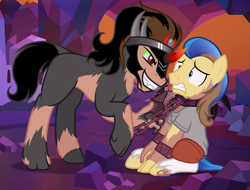 Size: 1489x1130 | Tagged: safe, artist:anonymous, ivory, ivory rook, king sombra, crystal pony, human, pony, unicorn, g4, /ptfg/, blank flank, chains, clothes, collar, crystal empire, cuffs, evil smile, eye color change, grin, gritted teeth, helmet, human to pony, male, mid-transformation, shirt, show accurate, slave, smiling, socks, stallion, teeth, toenail, toenails, torn clothes, torn socks, transformation, unwilling transformation