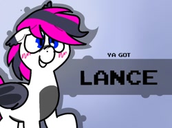 Size: 916x680 | Tagged: safe, artist:soupafterdark, oc, oc only, oc:lance, bat pony, pony, banned from equestria daily, blushing, gradient background, multicolored hair, solo, splash art, ya got