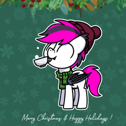 Size: 800x800 | Tagged: safe, artist:sugar morning, oc, oc only, oc:lance, bat pony, pony, animated, christmas, clothes, coffee mug, commission, dancing, gif, holiday, mug, multicolored hair, scarf, solo, ych result