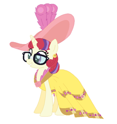 Size: 568x601 | Tagged: safe, artist:glittertiara, moondancer, pony, unicorn, g4, clothes, dress, ear piercing, female, glasses, hat, mare, piercing, simple background, smiling, solo, white background