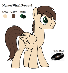 Size: 1430x1530 | Tagged: safe, oc, oc only, oc:vinyl rewind, pegasus, pony, male, pegasus oc, record, reference sheet, simple background, solo, stallion, white background, wings
