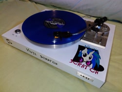 Size: 4032x3024 | Tagged: safe, artist:blue-vector, artist:proffy floyd, dj pon-3, vinyl scratch, pony, unicorn, g4, glasses, irl, photo, record, record player