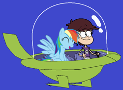 Size: 648x472 | Tagged: safe, artist:guihercharly, rainbow dash, human, pegasus, pony, g4, ^^, crossover, driving, eyes closed, female, glass dome, laughing, luna loud, mare, space car, the jetsons, the loud house