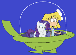 Size: 648x472 | Tagged: safe, artist:guihercharly, rarity, human, pony, unicorn, g4, breasts, crossover, driving, female, glass dome, laughing, lori loud, mare, space car, the jetsons, the loud house