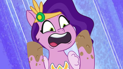 Size: 3500x1957 | Tagged: safe, screencap, pipp petals, pegasus, pony, g5, my little pony: tell your tale, on your cutie marks, spoiler:g5, spoiler:my little pony: tell your tale, spoiler:tyts01e18, female, mare, mud, muddy hooves, muddy pipp, solo